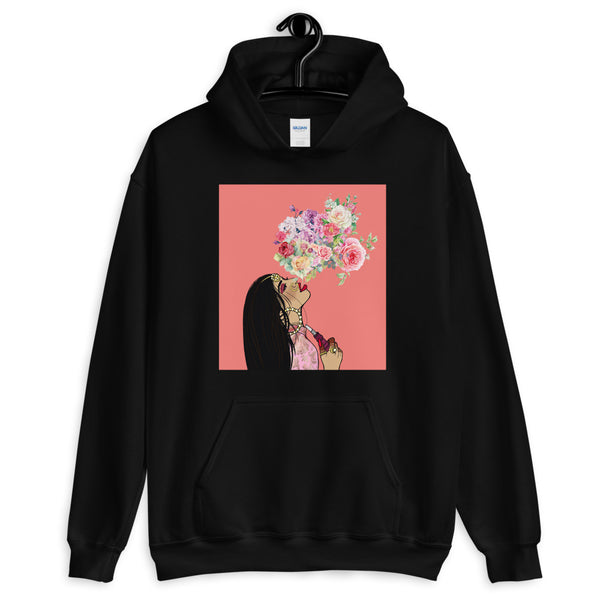 Pink hoodie with sales black and white rose