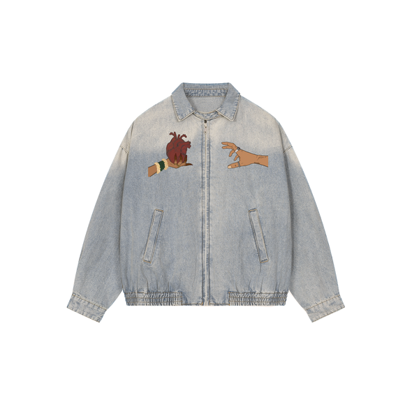 "Closer Than Your Jugular" Vintage Wash Full-Zip Denim Jacket