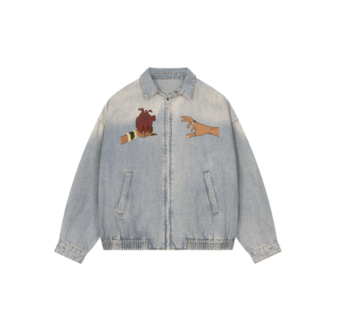 "Closer Than Your Jugular" Vintage Wash Full-Zip Denim Jacket