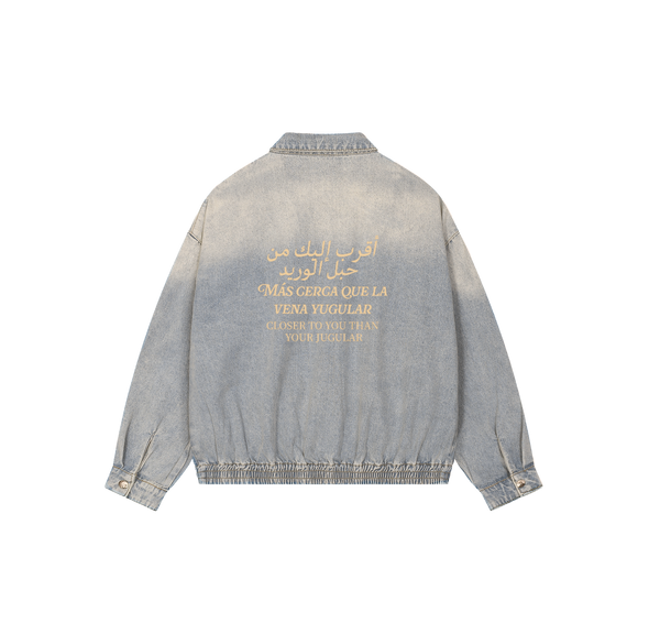 "Closer Than Your Jugular" Vintage Wash Full-Zip Denim Jacket