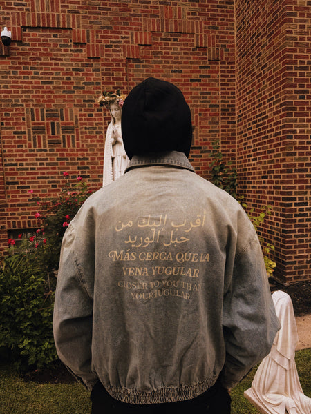 "Closer Than Your Jugular" Vintage Wash Full-Zip Denim Jacket