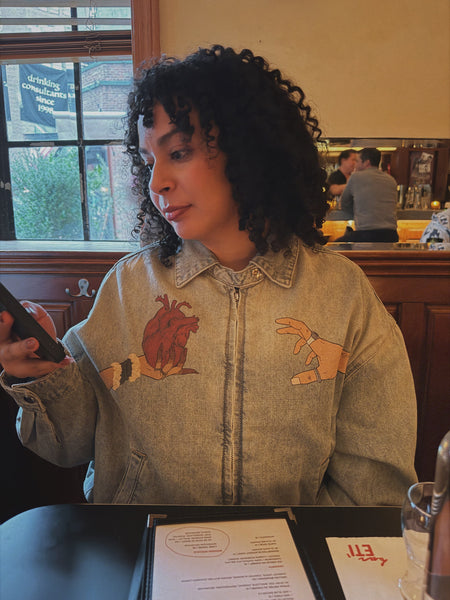 "Closer Than Your Jugular" Vintage Wash Full-Zip Denim Jacket