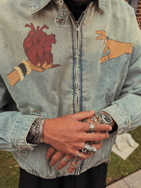 "Closer Than Your Jugular" Vintage Wash Full-Zip Denim Jacket