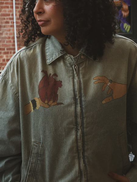"Closer Than Your Jugular" Vintage Wash Full-Zip Denim Jacket