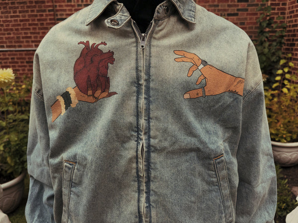 "Closer Than Your Jugular" Vintage Wash Full-Zip Denim Jacket