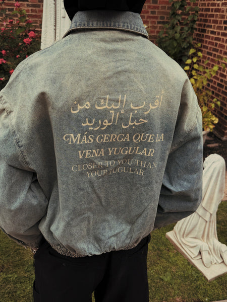"Closer Than Your Jugular" Vintage Wash Full-Zip Denim Jacket