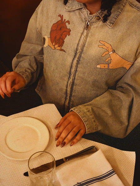"Closer Than Your Jugular" Vintage Wash Full-Zip Denim Jacket